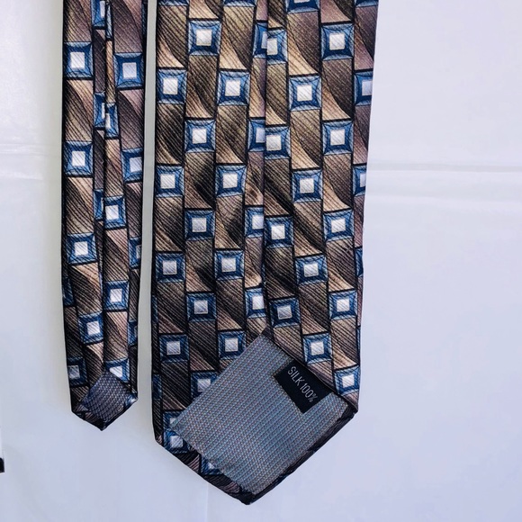 CLERICCI Mens Silk NECK TIE SQUARES %100 Authentic - Picture 2 of 8